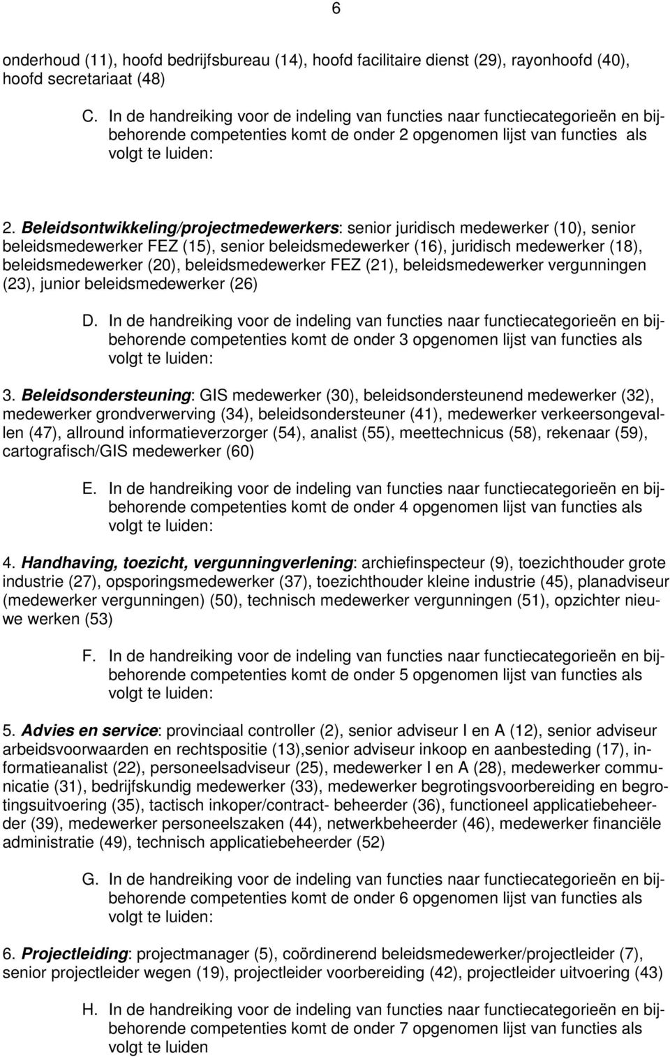 Beleidsontwikkeling/projectmedewerkers: senior juridisch medewerker (10), senior beleidsmedewerker FEZ (15), senior beleidsmedewerker (16), juridisch medewerker (18), beleidsmedewerker (20),