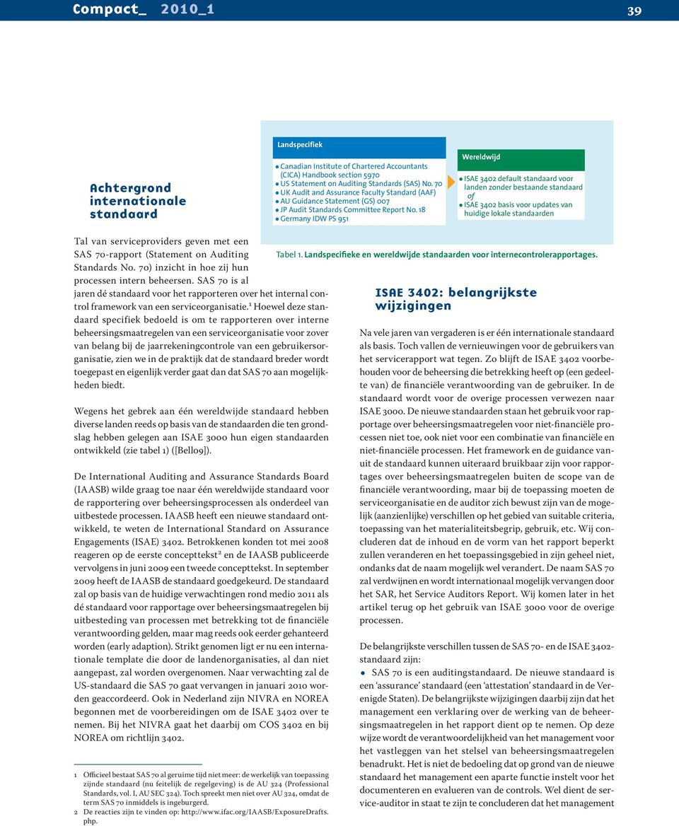 1 Hoewel deze standaard specifiek bedoeld is om te rapporteren over interne beheersingsmaatregelen van een serviceorganisatie voor zover van belang bij de jaarrekeningcontrole van een