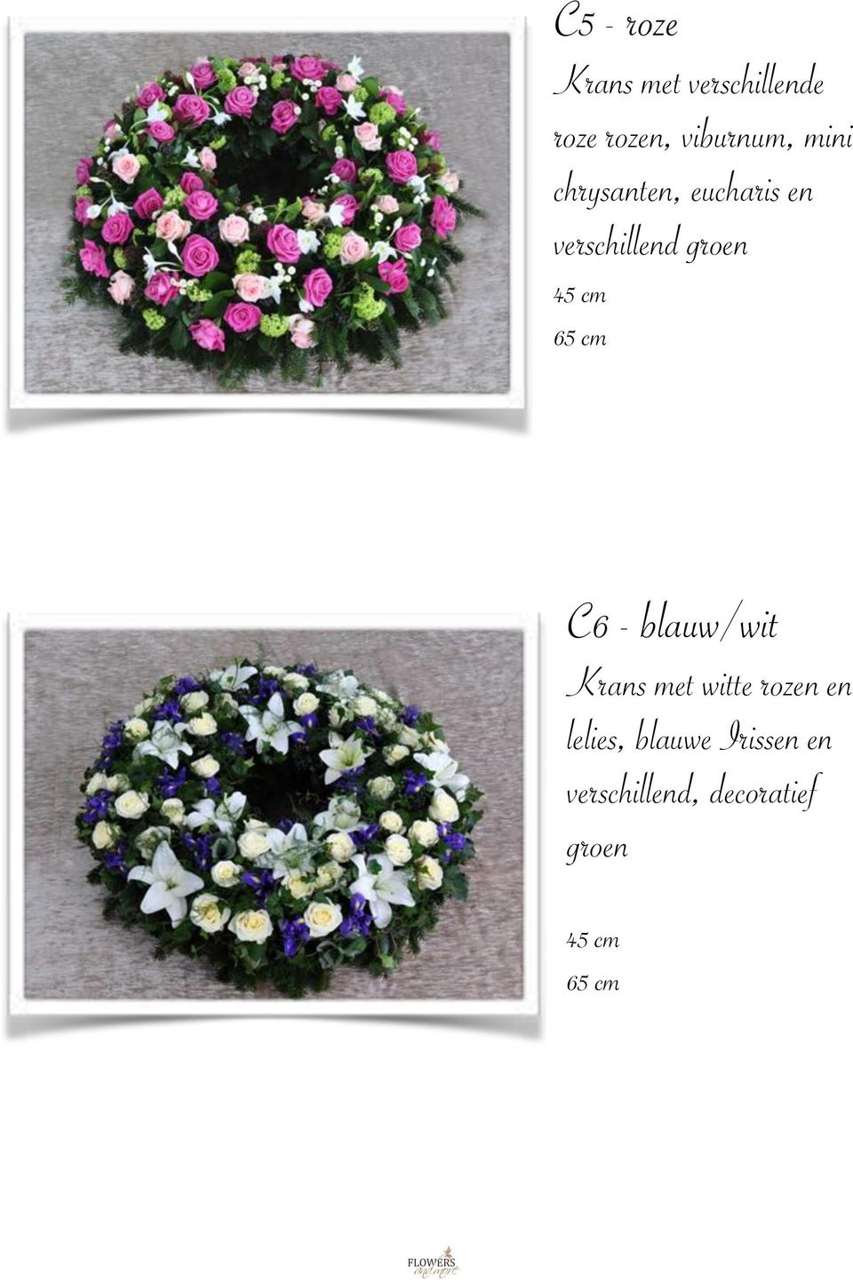 groen 65 cm C6 - blauw/wit Krans met witte rozen en