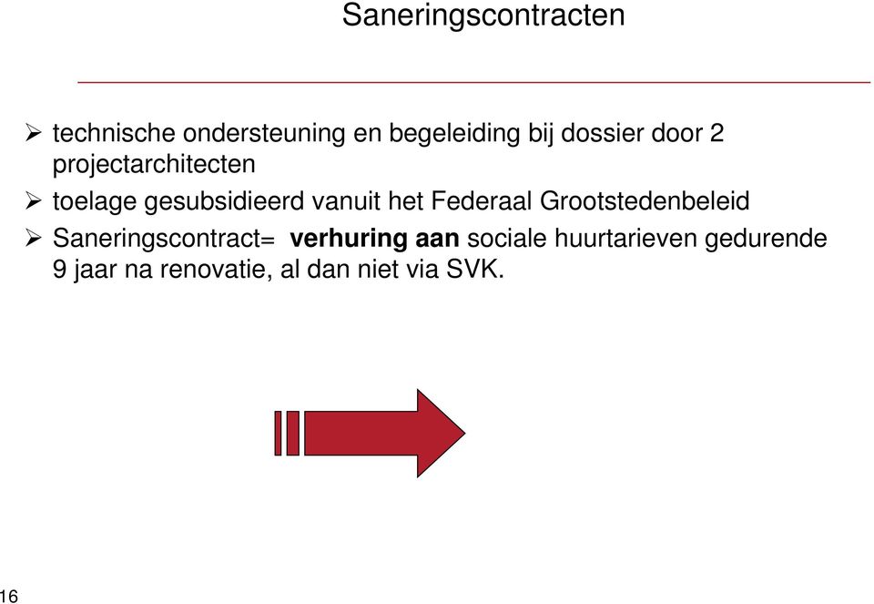 Federaal Grootstedenbeleid Saneringscontract= verhuring aan