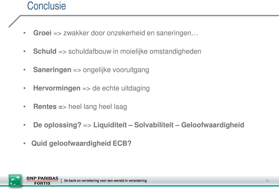 vooruitgang Hervormingen => de echte uitdaging Rentes => heel lang heel