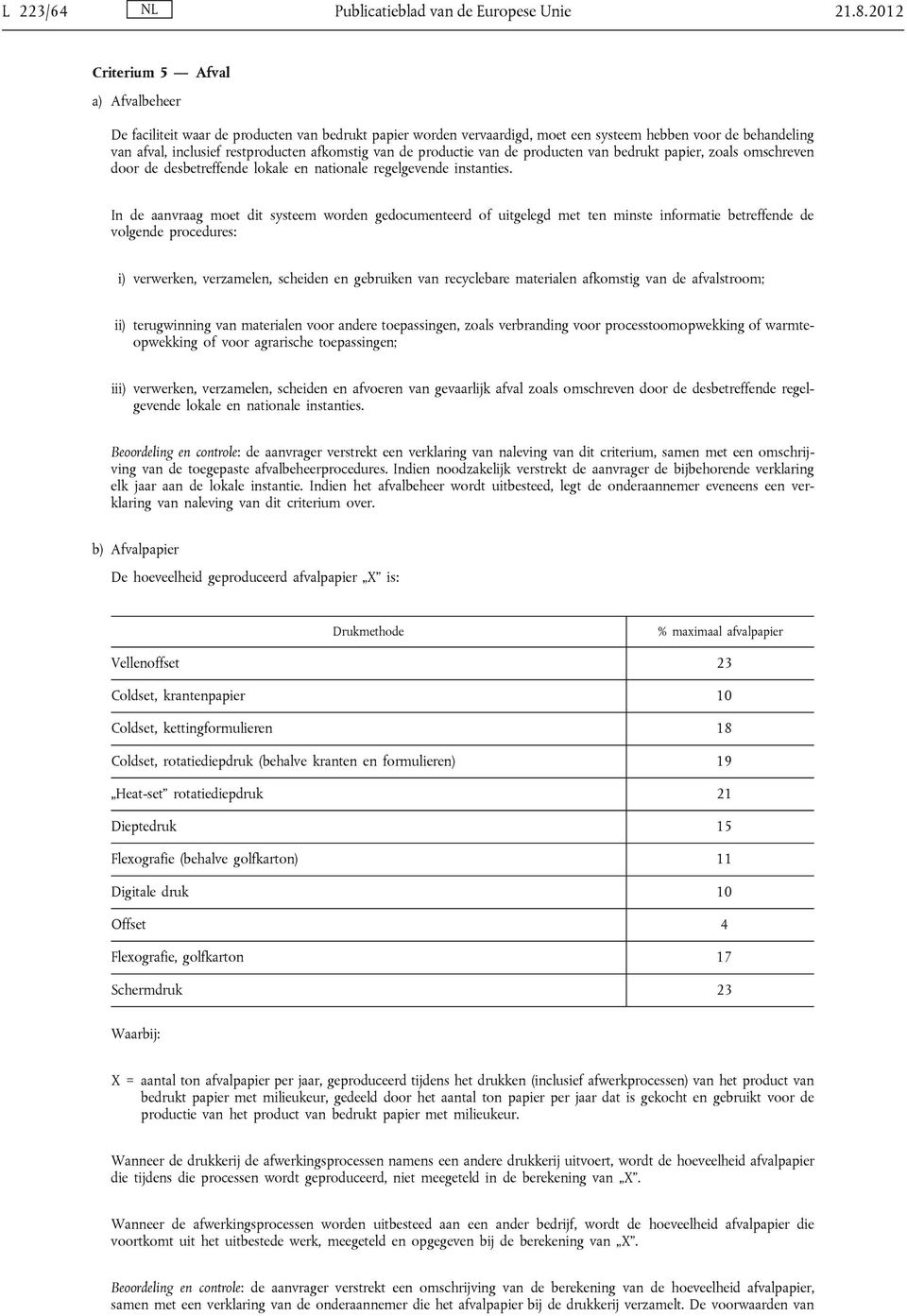 van de productie van de producten van bedrukt papier, zoals omschreven door de desbetreffende lokale en nationale regelgevende instanties.