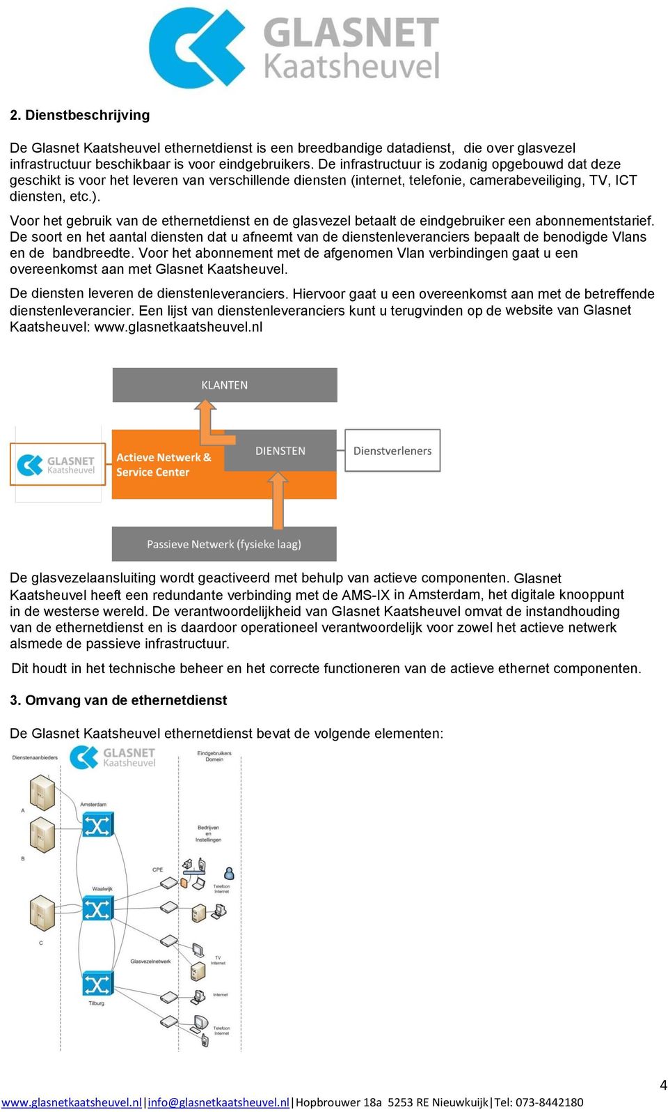 Voor het gebruik van de ethernetdienst en de glasvezel betaalt de eindgebruiker een abonnementstarief.