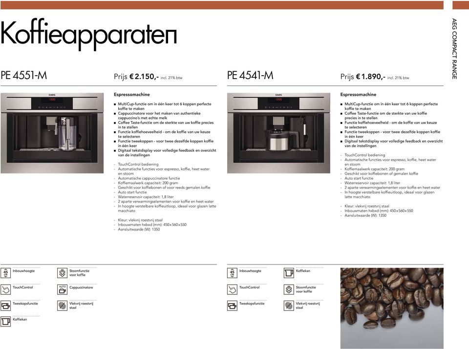 Functie koffiehoeveelheid - om de koffie van uw keuze te selecteren Functie tweekoppen - voor twee dezelfde koppen koffie in één keer Digitaal tekstdisplay voor volledige feedback en overzicht van de