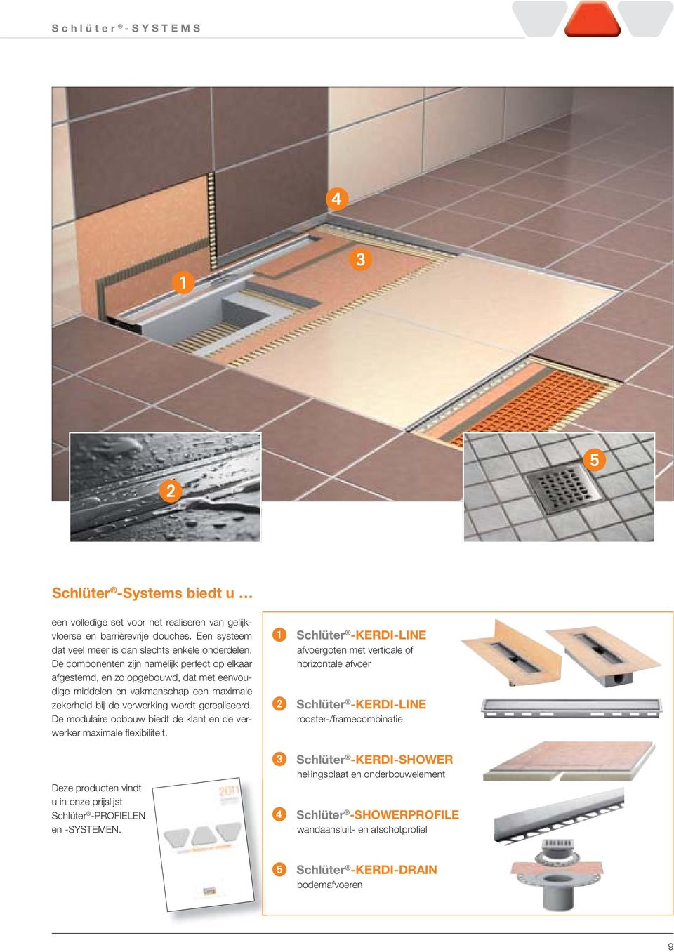 De modulaire opbouw biedt de klant en de verwerker maximale fl exibiliteit. Deze producten vindt u in onze prĳ slĳ st Schlüter -PROFIELEN en -SYSTEMEN.