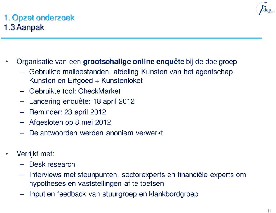 agentschap Kunsten en Erfgoed + Kunstenloket Gebruikte tool: CheckMarket Lancering enquête: 18 april 2012 Reminder: 23 april 2012