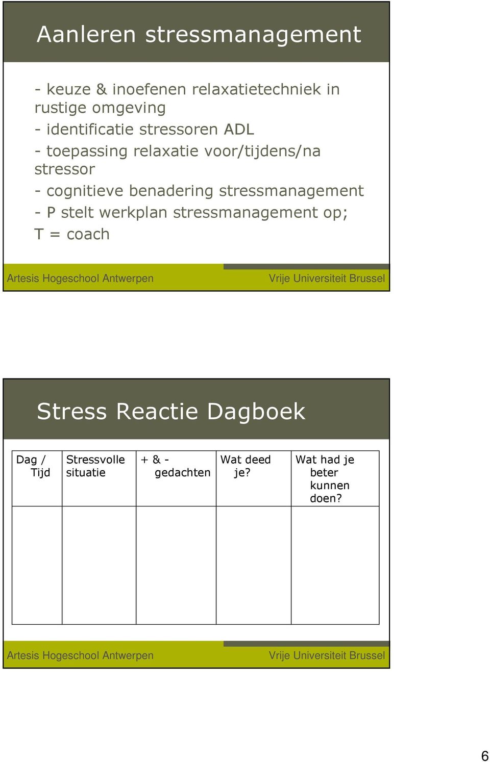 stressmanagement op; T = coach 22-2-2010 Hogeschool Pag.