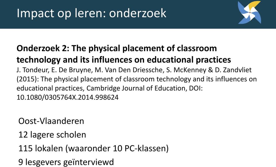 Zandvliet (2015): The physical placement of classroom technology and its influences on educational practices,