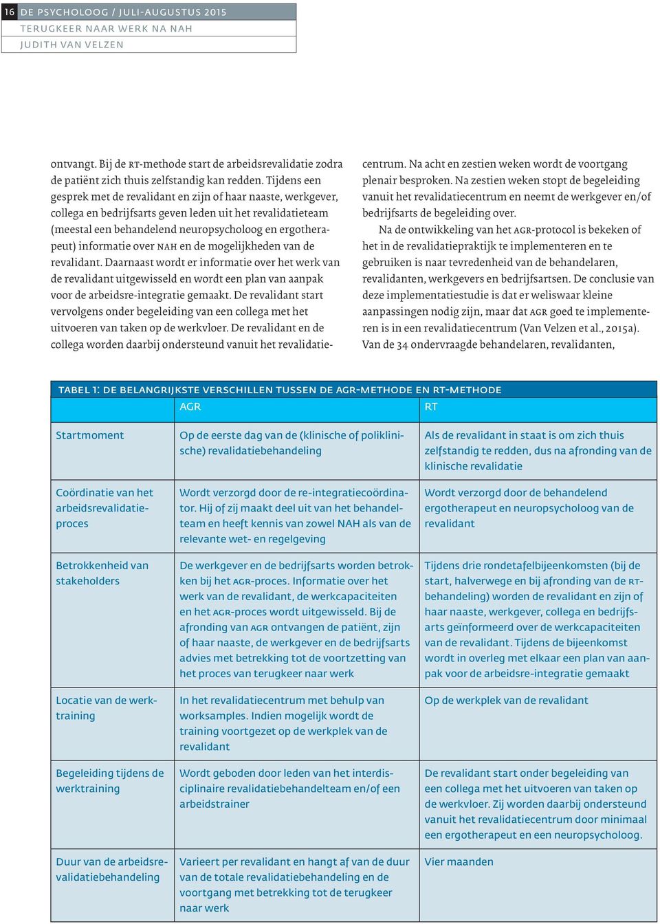 informatie over nah en de mogelijkheden van de revalidant. Daarnaast wordt er informatie over het werk van de revalidant uitgewisseld en wordt een plan van aanpak voor de arbeidsre-integratie gemaakt.