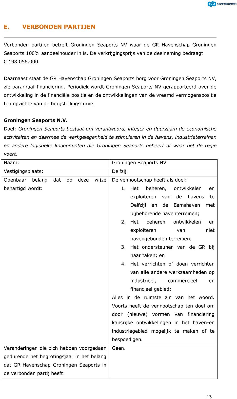 Periodiek wordt Groningen Seaports NV gerapporteerd over de ontwikkeling in de financiële positie en de ontwikkelingen van de vreemd vermogenspositie ten opzichte van de borgstellingscurve.