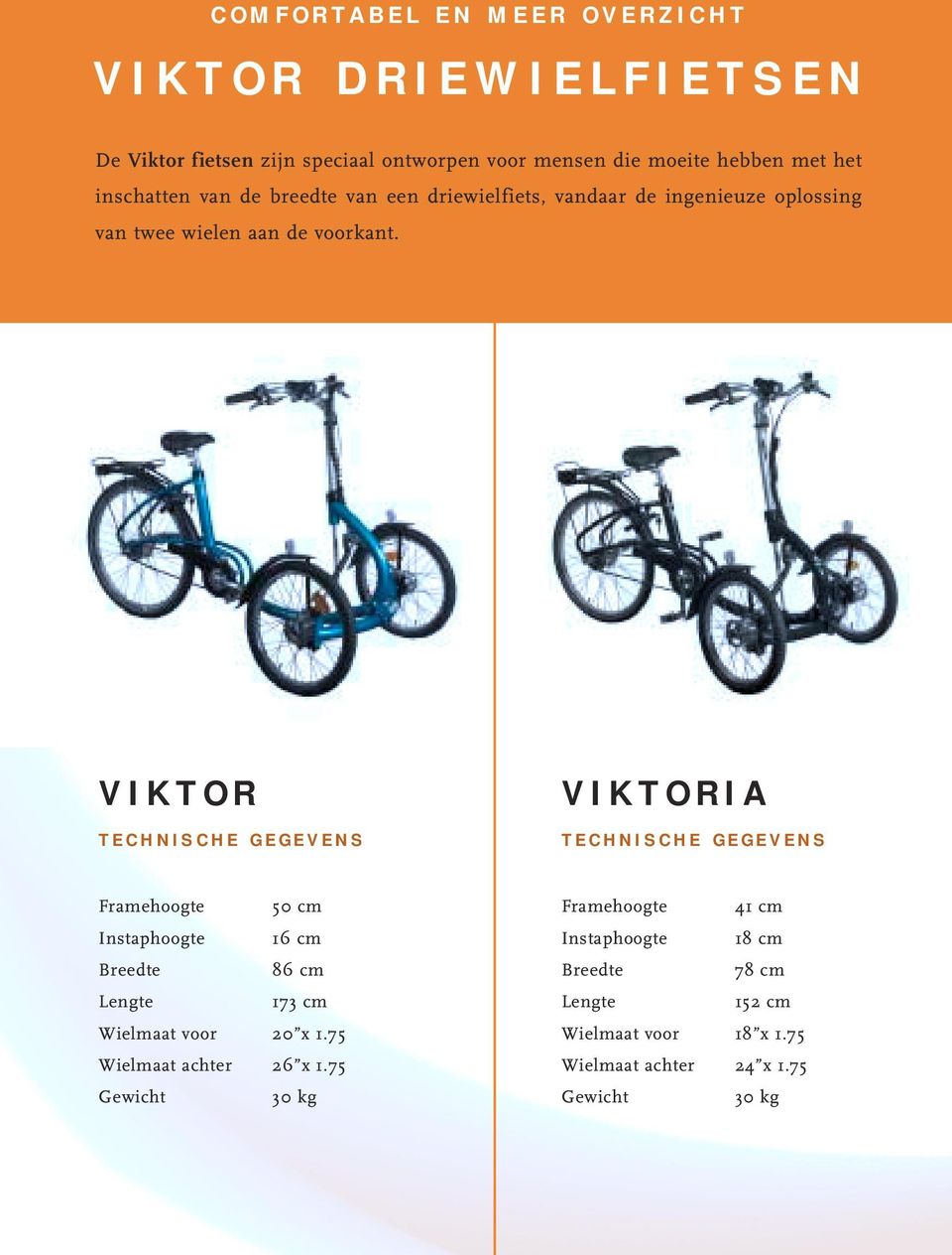 VIKTOR VIKTORIA Framehoogte 50 cm Instaphoogte 16 cm Breedte 86 cm Lengte 173 cm Wielmaat voor 20 x 1.75 Wielmaat achter 26 x 1.