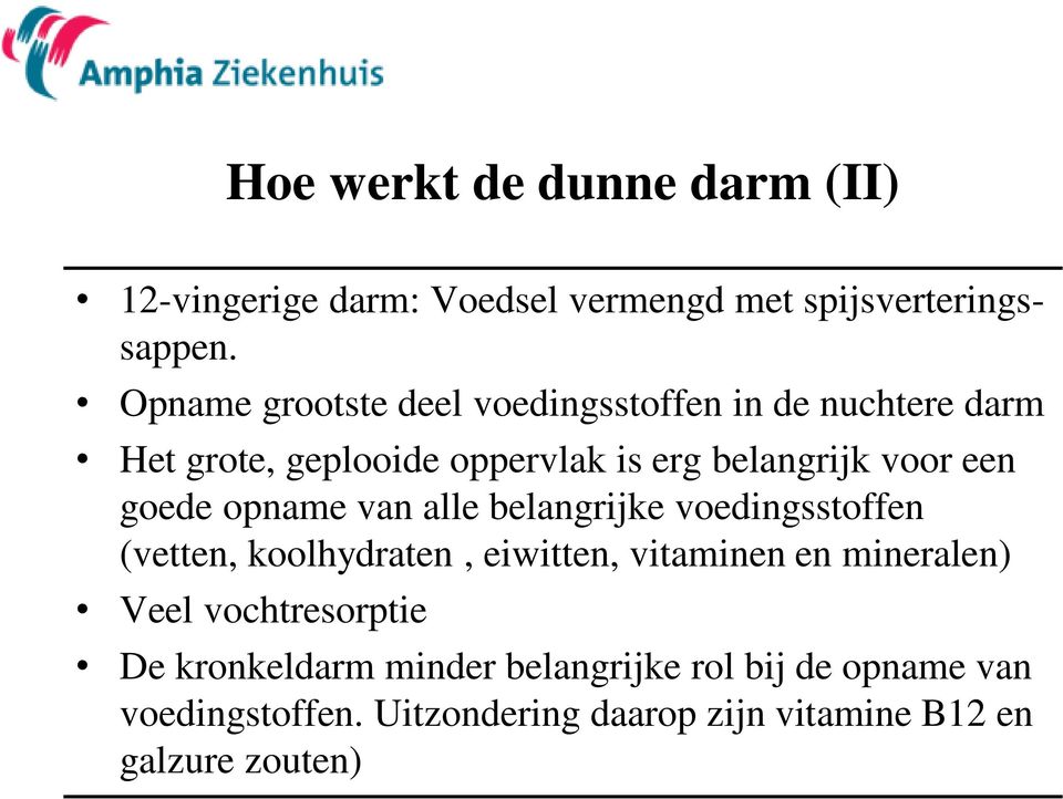 goede opname van alle belangrijke voedingsstoffen (vetten, koolhydraten, eiwitten, vitaminen en mineralen) Veel