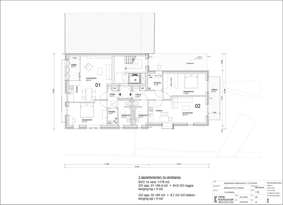 mossedum WP WM Droger entree 17,9 m 2 5,3 m 2 keuken badkamer badkamer 26,3 m 2 5,7 m 2 5,7 m 2 walk in closet 02 balkon 8,7 m