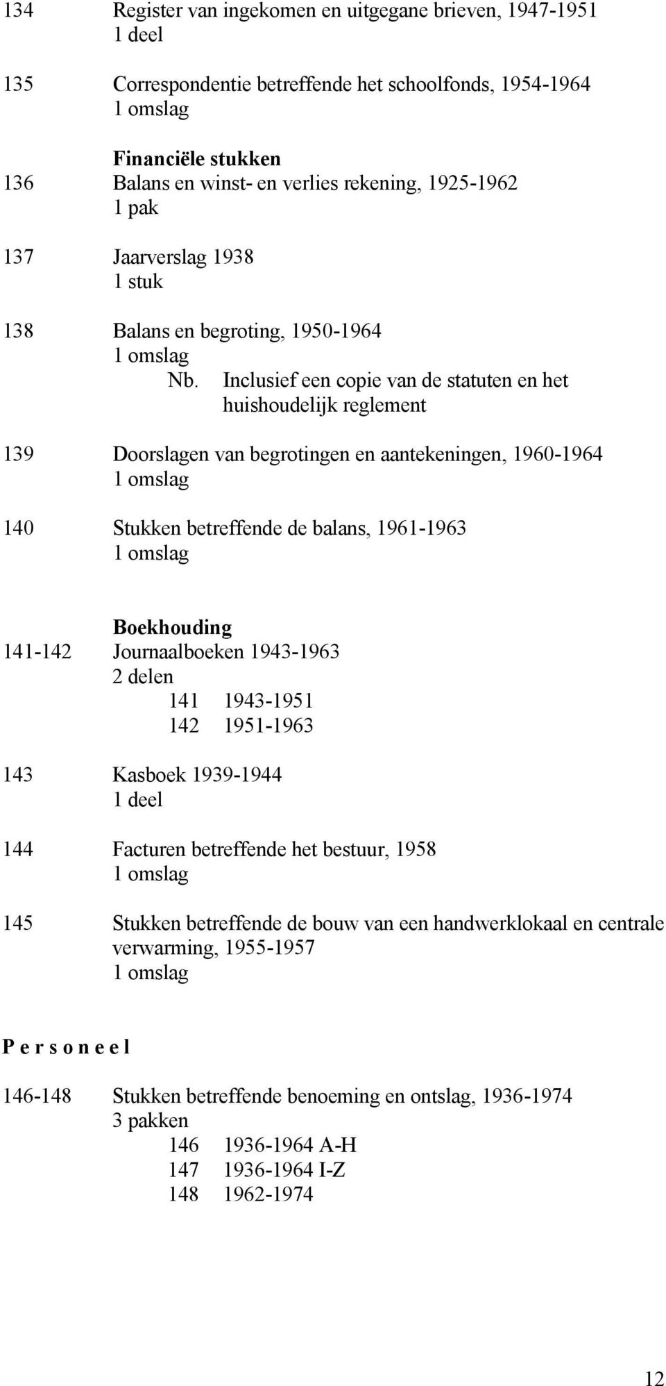 Inclusief een copie van de statuten en het huishoudelijk reglement 139 Doorslagen van begrotingen en aantekeningen, 1960-1964 140 Stukken betreffende de balans, 1961-1963 Boekhouding 141-142