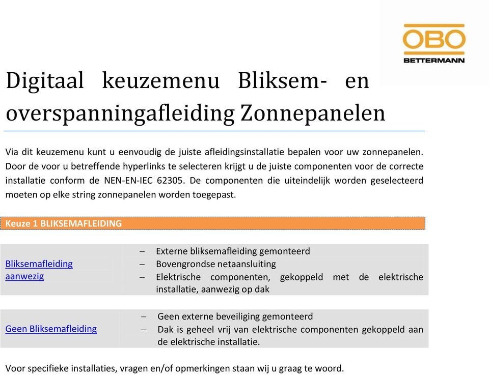 De componenten die uiteindelijk worden geselecteerd moeten op elke string zonnepanelen worden toegepast.