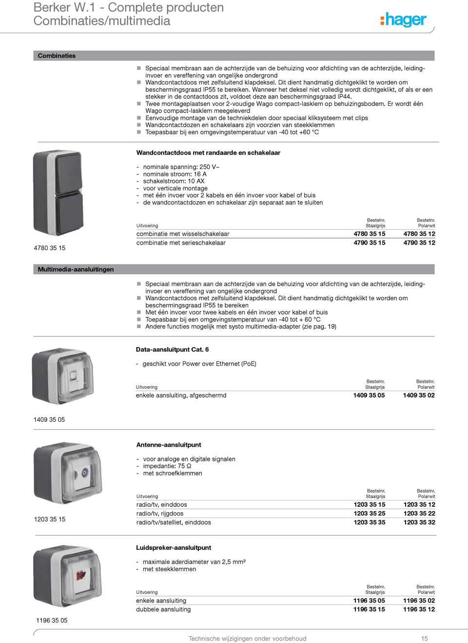 ondergrond Wandcontactdoos met zelfsluitend klapdeksel. Dit dient handmatig dichtgeklikt te worden om beschermingsgraad IP55 te bereiken.