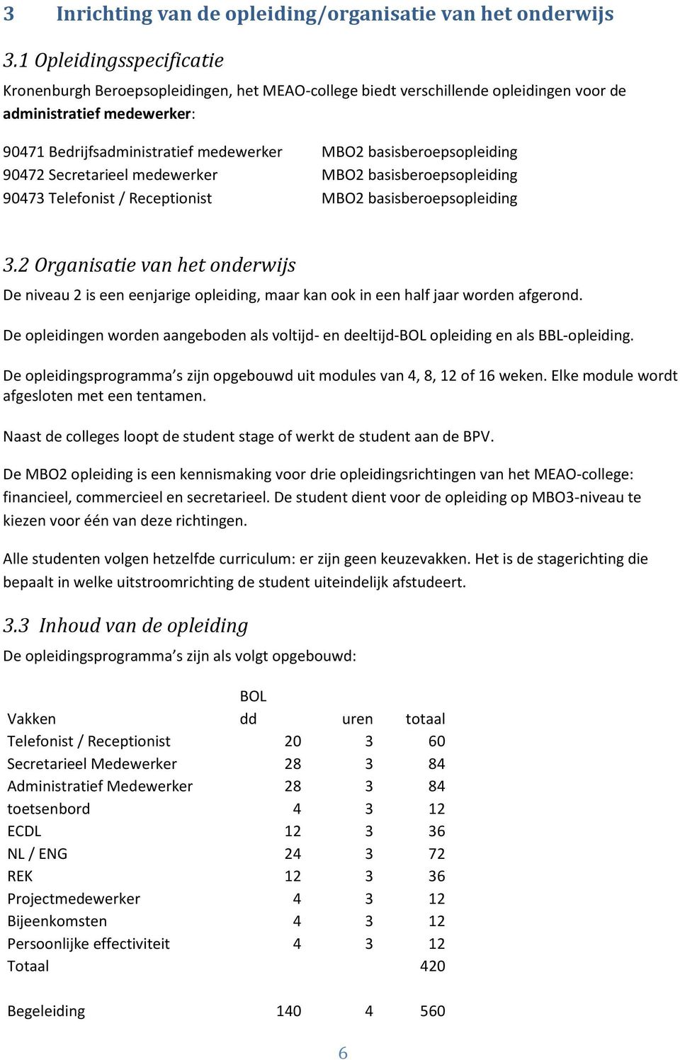 basisberoepsopleiding 90472 Secretarieel medewerker MBO2 basisberoepsopleiding 90473 Telefonist / Receptionist MBO2 basisberoepsopleiding 3.