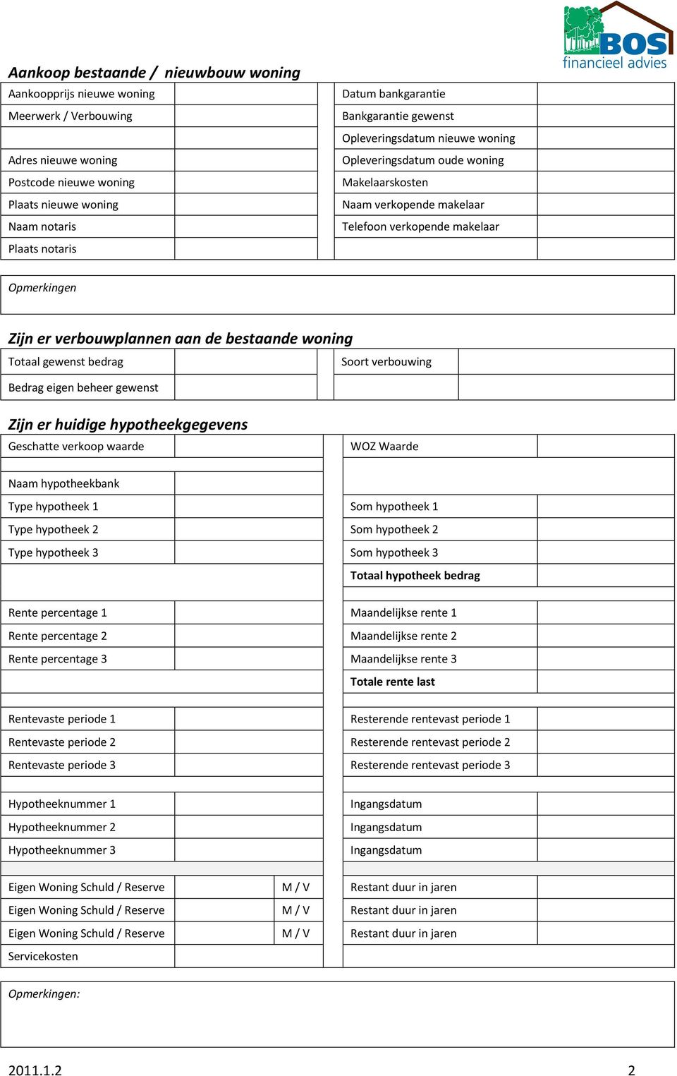 Totaal gewenst bedrag Soort verbouwing Bedrag eigen beheer gewenst Zijn er huidige hypotheekgegevens Geschatte verkoop waarde Naam hypotheekbank WOZ Waarde Type hypotheek 1 Som hypotheek 1 Type