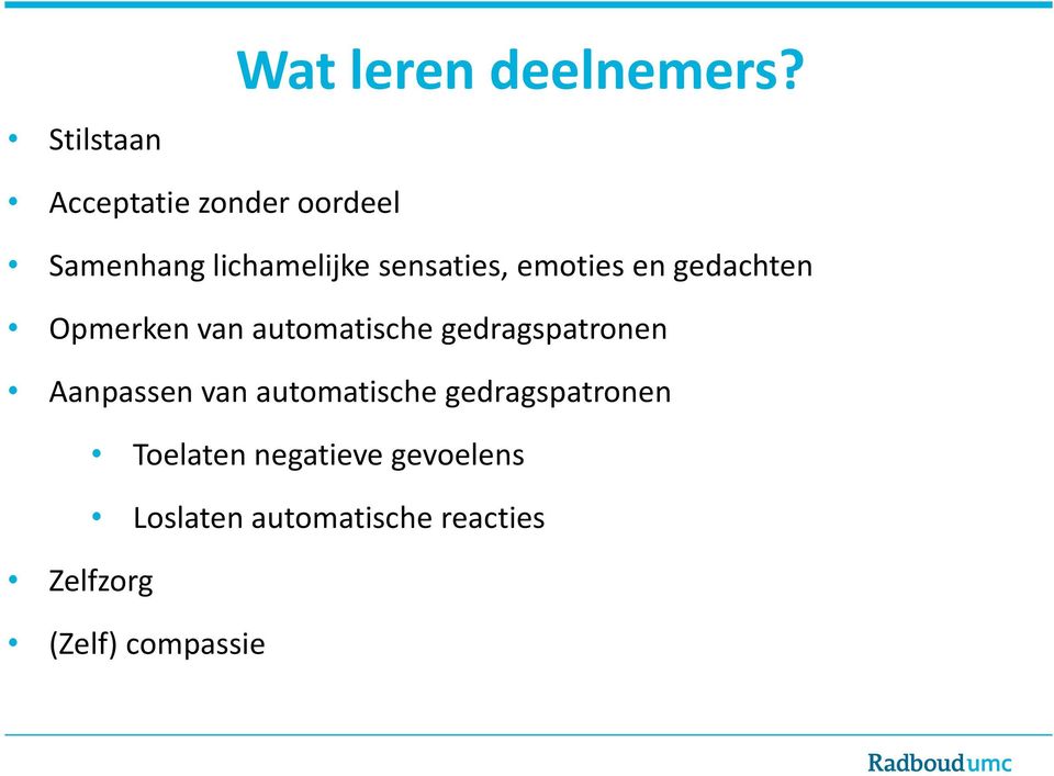 gedachten Opmerken van automatische gedragspatronen Aanpassen van