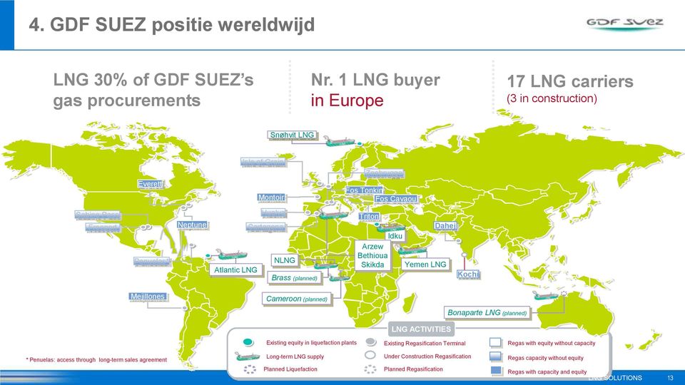 Cartagena NLNG Atlantic LNG Brass (planned) Triton Dahej Idku Arzew Bethioua Skikda Yemen LNG Kochi Mejillones Cameroon (planned) Bonaparte LNG (planned) LNG ACTIVITIES Existing equity