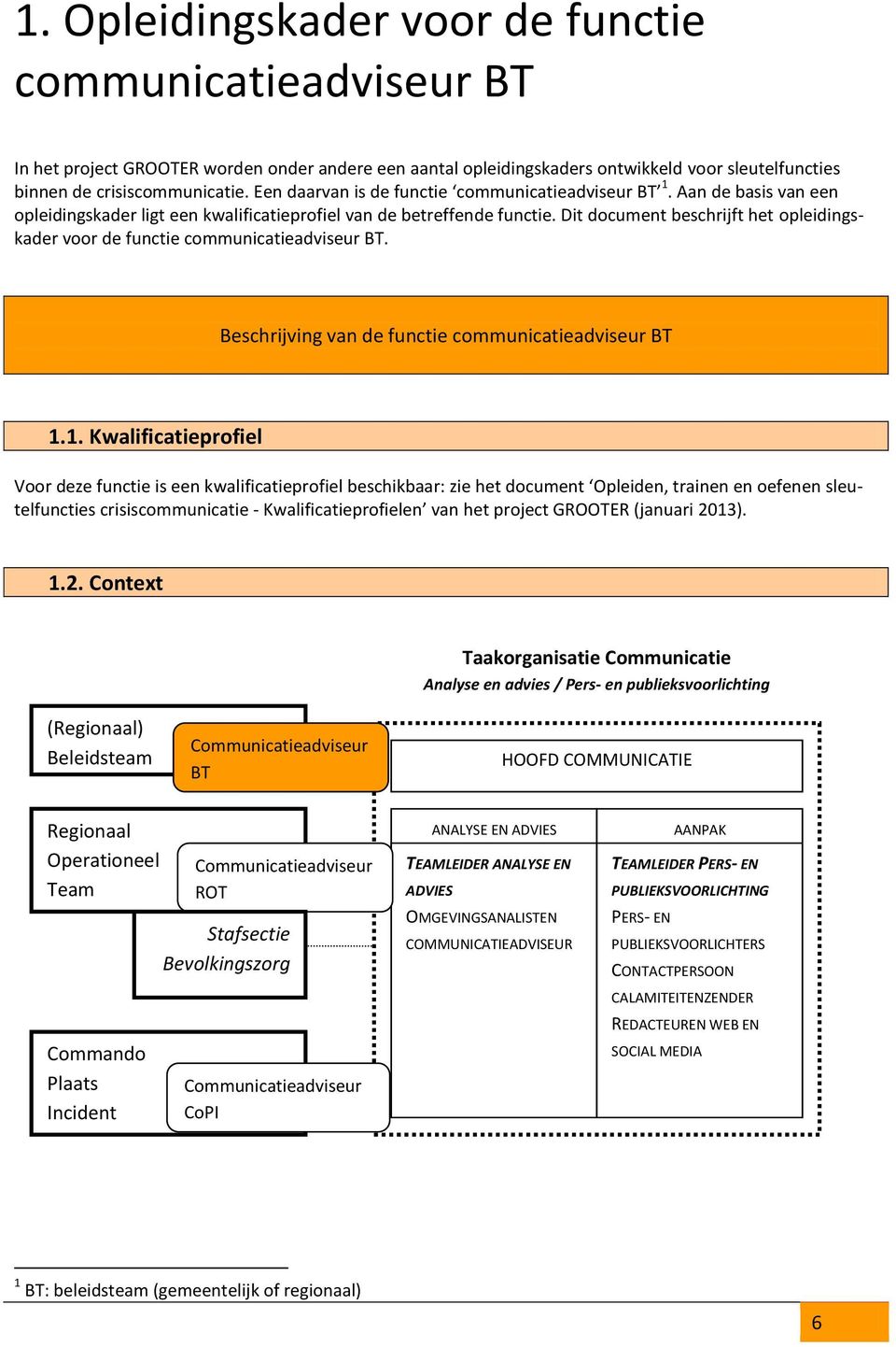 Dit dcument beschrijft het pleidingskader vr de functie cmmunicatieadviseur BT. Beschrijving van de functie cmmunicatieadviseur BT 1.