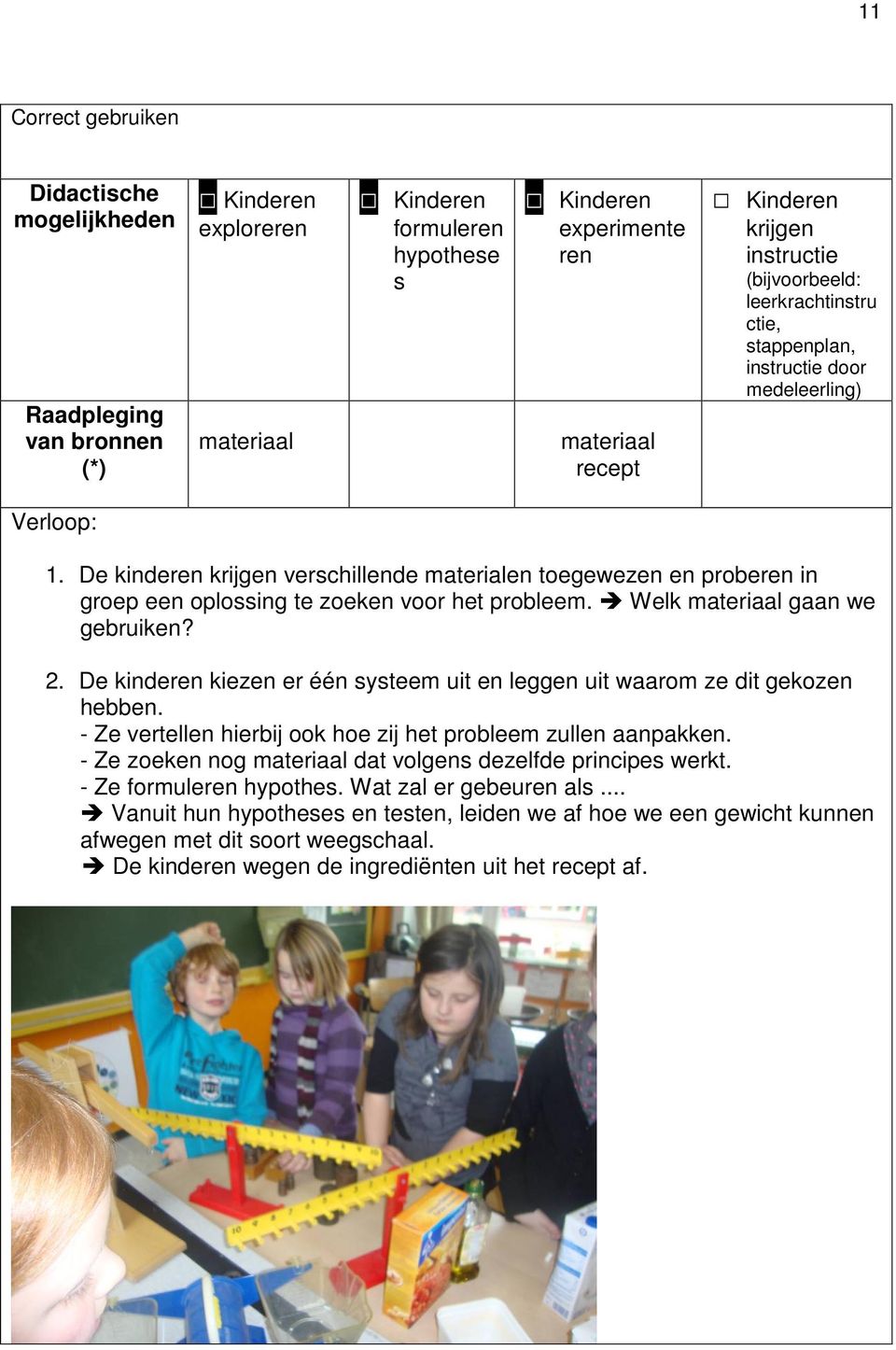 De kinderen krijgen verschillende materialen toegewezen en proberen in groep een oplossing te zoeken voor het probleem. Welk materiaal gaan we gebruiken? 2.