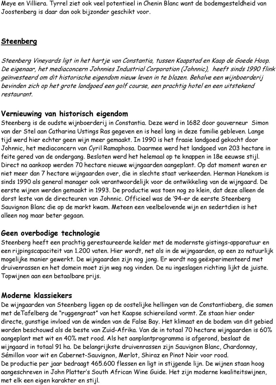 De eigenaar, het mediaconcern Johnnies Industrial Corporation (Johnnic), heeft sinds 1990 flink geïnvesteerd om dit historische eigendom nieuw leven in te blazen.