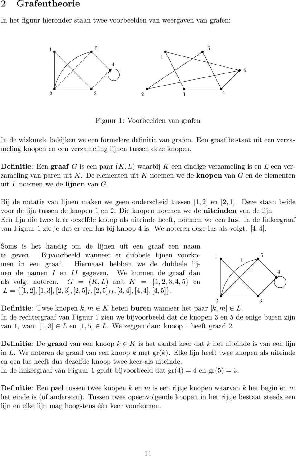 Definitie: Een graaf G is een paar (K, L) waarbij K een eindige verzameling is en L een verzameling van paren uit K.