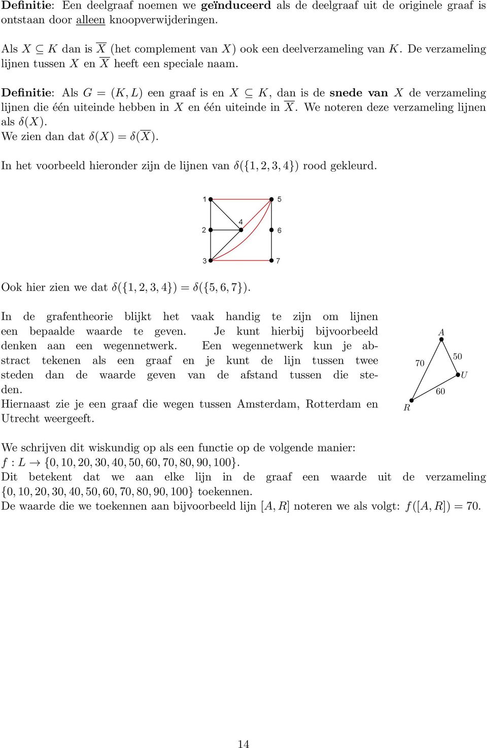 Definitie: Als G = (K, L) een graaf is en X K, dan is de snede van X de verzameling lijnen die één uiteinde hebben in X en één uiteinde in X. We noteren deze verzameling lijnen als δ(x).