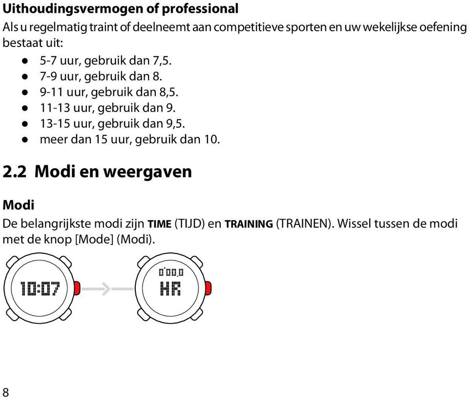 11-13 uur, gebruik dan 9. 13-15 uur, gebruik dan 9,5. meer dan 15 uur, gebruik dan 10. 2.