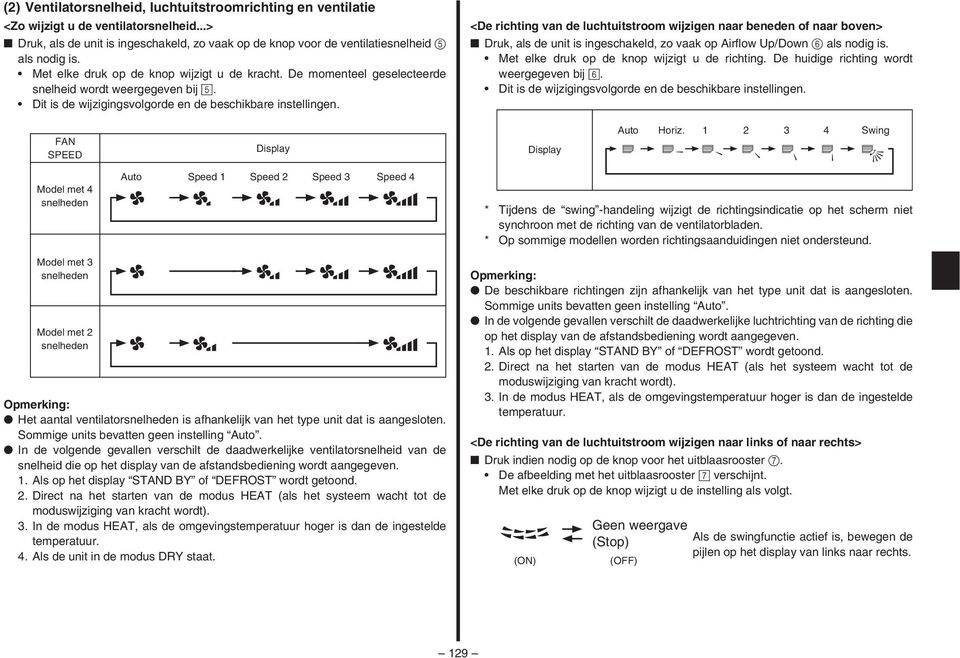 <De richting van de luchtuitstroom wijzigen naar beneden of naar boven> Druk, als de unit is ingeschakeld, zo vaak op Airflow Up/Down 6 als nodig is. Met elke druk op de knop wijzigt u de richting.