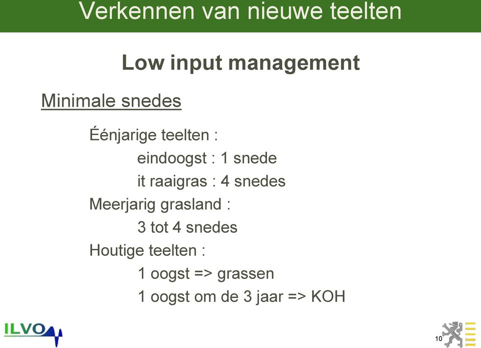 raaigras : 4 snedes Meerjarig grasland : 3 tot 4 snedes