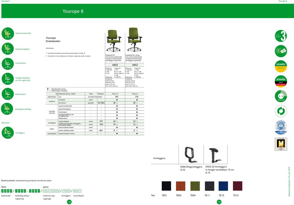 a.) 595/715 D: 60 Rugleuning H: 490-570 Gewicht:15 kg Volume:0,15 m³ 6,5 x 7,5 x 9,5 cm Draaistoel -h, hoog met synchroontechniek, voorgevormde kussens ( optioneel) 445 H: 40-50 H: 1060 B: 450 Br(z.a.): 460 D: 415 Br(m.