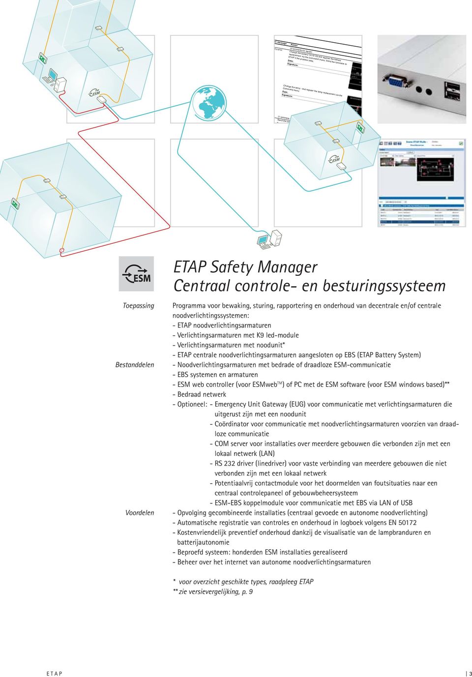 Date: r Change the lamp - and register the lamp replacement via the Date: Send the luminaire to E D t Toepassing Bestanddelen Voordelen ETAP Safety Manager Centraal controle- en besturingssysteem