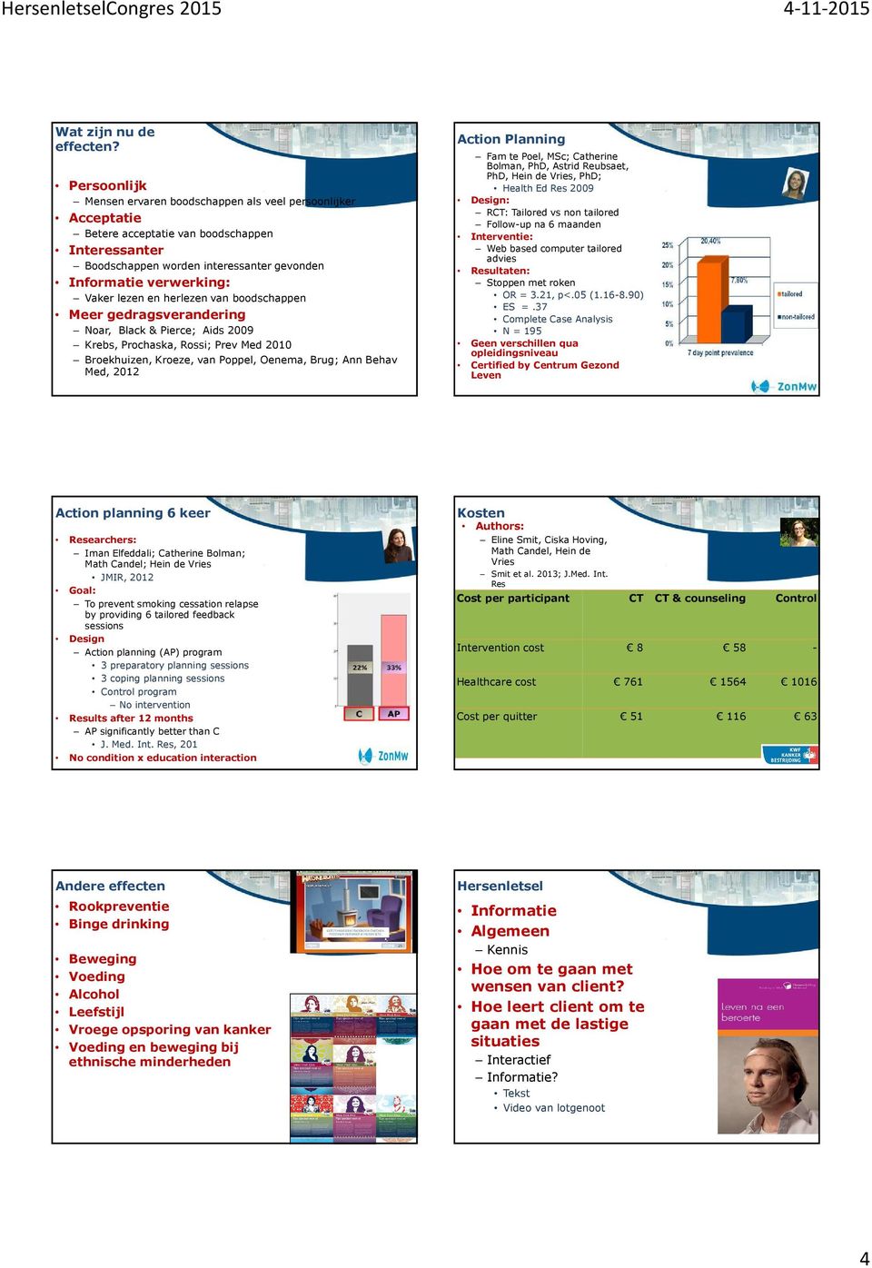 lezen en herlezen van boodschappen Meer gedragsverandering Noar, Black & Pierce; Aids 2009 Krebs, Prochaska, Rossi; Prev Med 2010 Broekhuizen, Kroeze, van Poppel, Oenema, Brug; Ann Behav Med, 2012