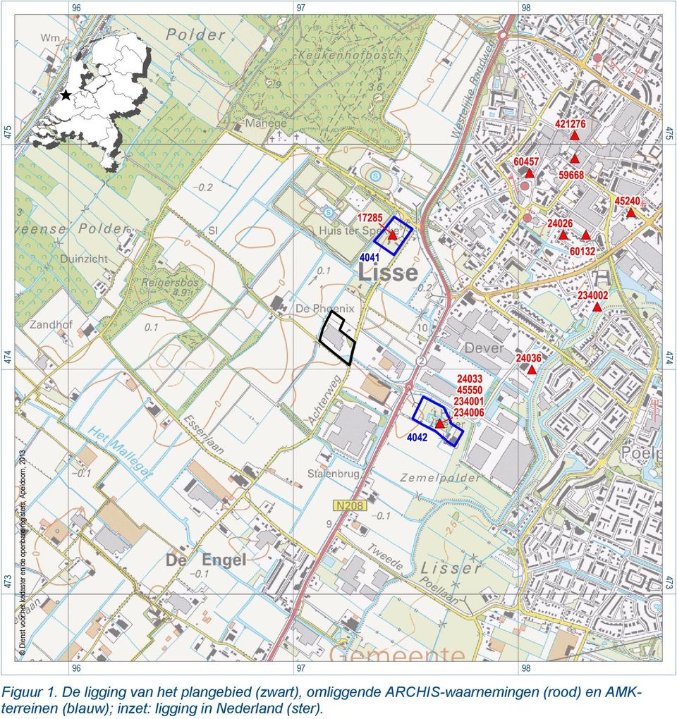 De ligging van het plangebied (zwart), omliggende