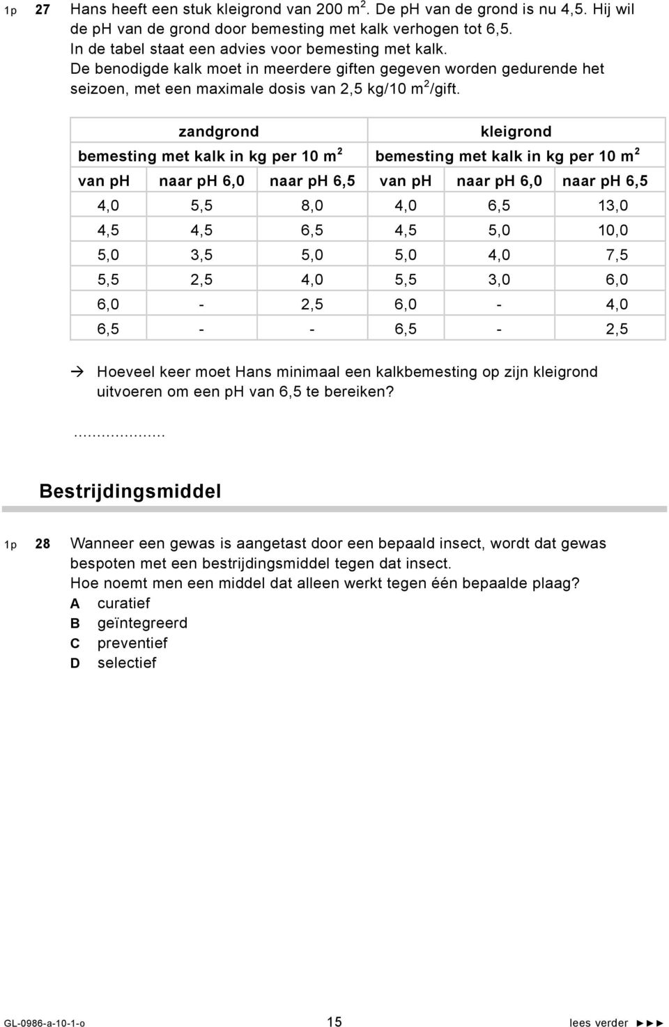 zandgrond kleigrond bemesting met kalk in kg per 10 m 2 bemesting met kalk in kg per 10 m 2 van ph naar ph 6,0 naar ph 6,5 van ph naar ph 6,0 naar ph 6,5 4,0 5,5 8,0 4,0 6,5 13,0 4,5 4,5 6,5 4,5 5,0