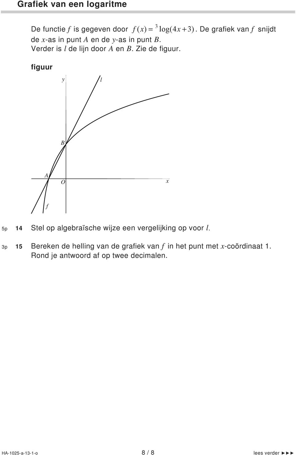 Zie de figuur. figuur y l B A O x f 5p 14 Stel op algebraïsche wijze een vergelijking op voor l.