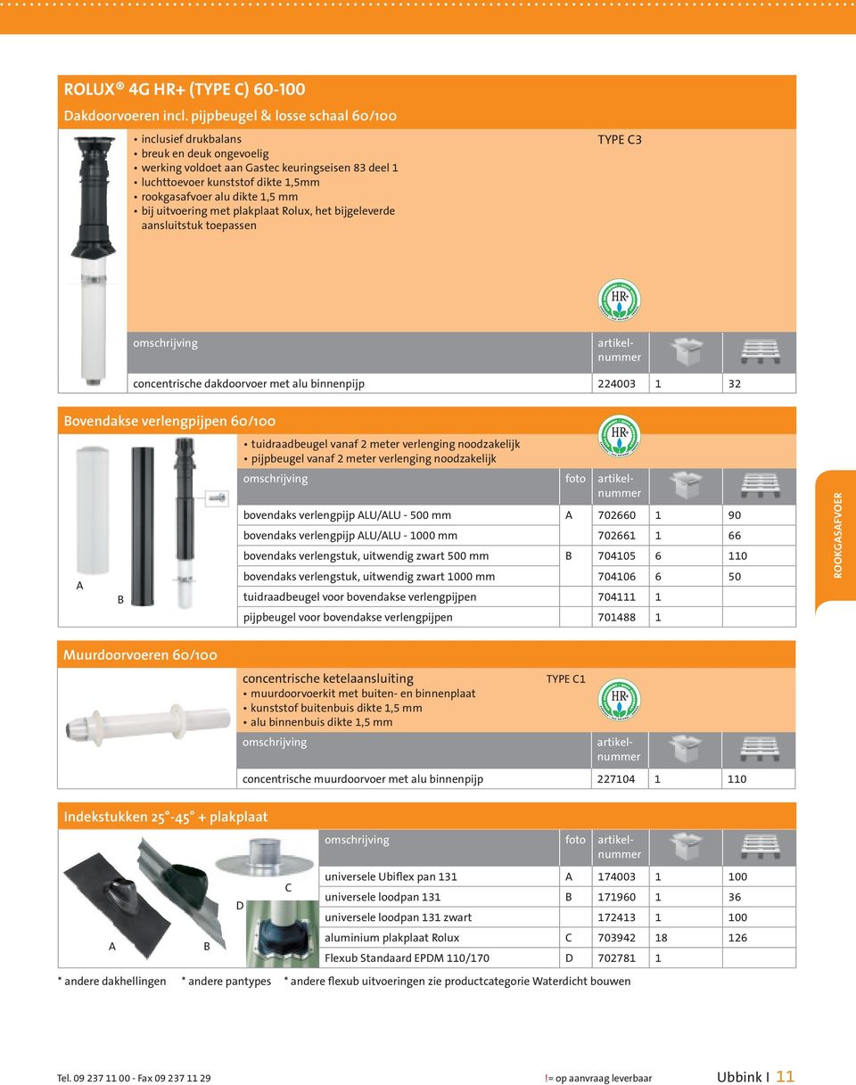 uitvoering met plakplaat Rolux, het bijgeleverde aansluitstuk toepassen TYPE 3 concentrische dakdoorvoer met alu binnenpijp 224003 1 32 ovendakse verlengpijpen 60/100 bovendaks verlengpijp LU/LU -