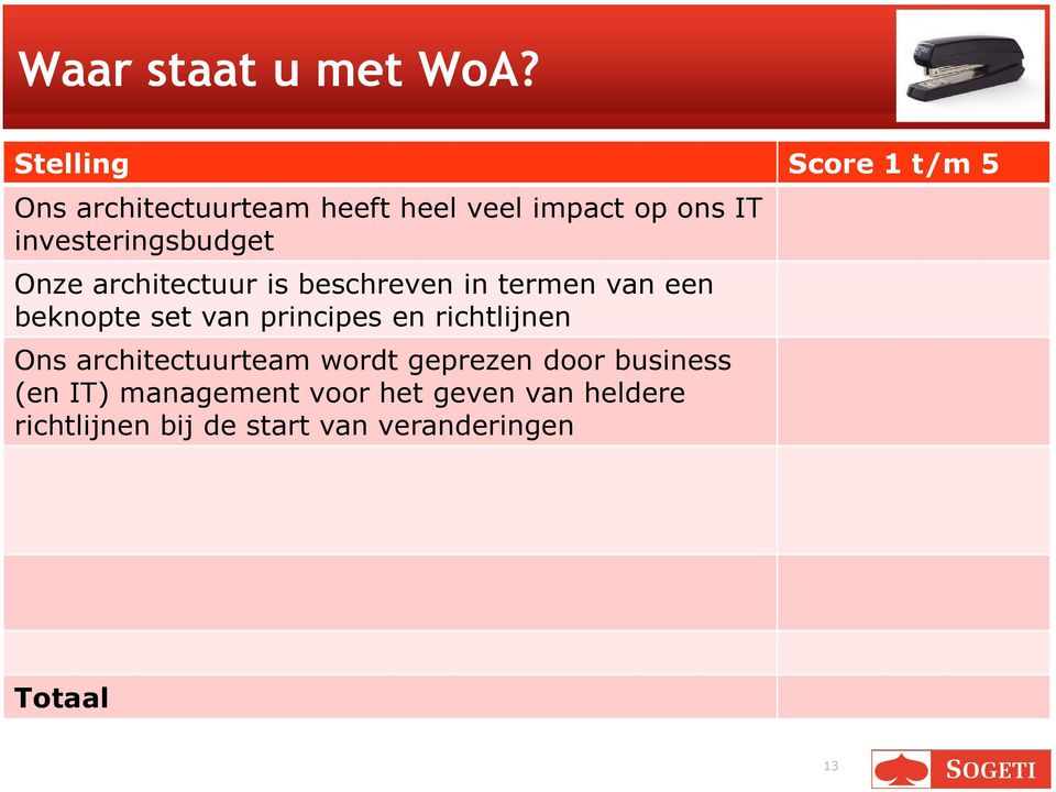 investeringsbudget Onze architectuur is beschreven in termen van een beknopte set van