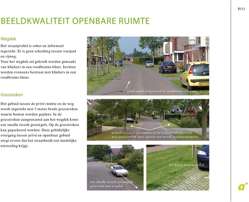 Grasstroken Het gebied tussen de privé ruimte en de weg wordt ingericht met 3 meter brede grasstroken waarin bomen worden geplant.