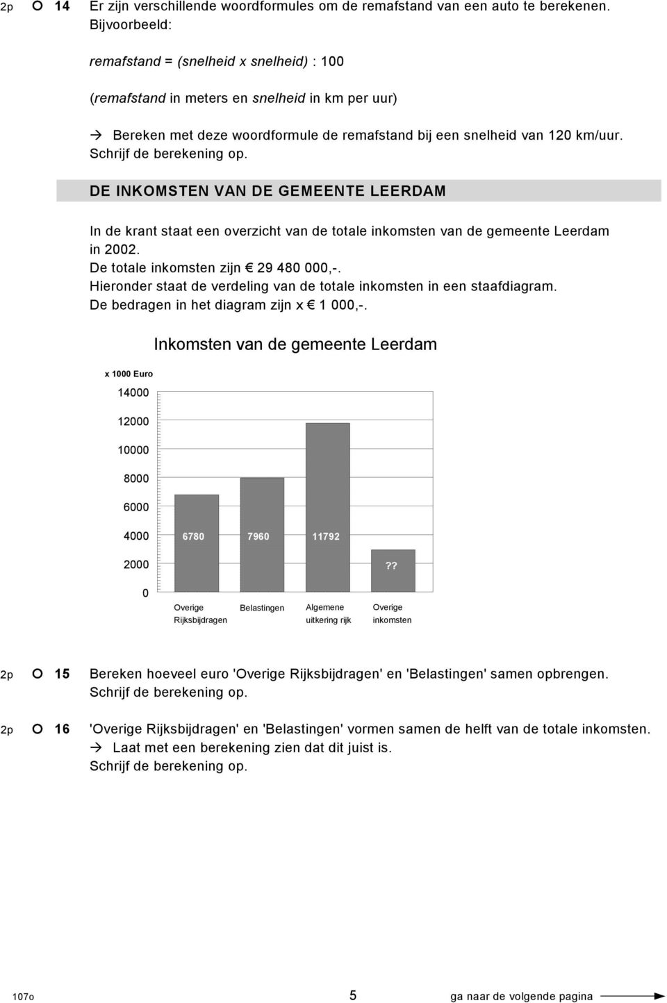 DE INKOMSTEN VAN DE GEMEENTE LEERDAM In de krant staat een overzicht van de ale inkomsten van de gemeente Leerdam in 2002. De ale inkomsten zijn 29 480 000,-.