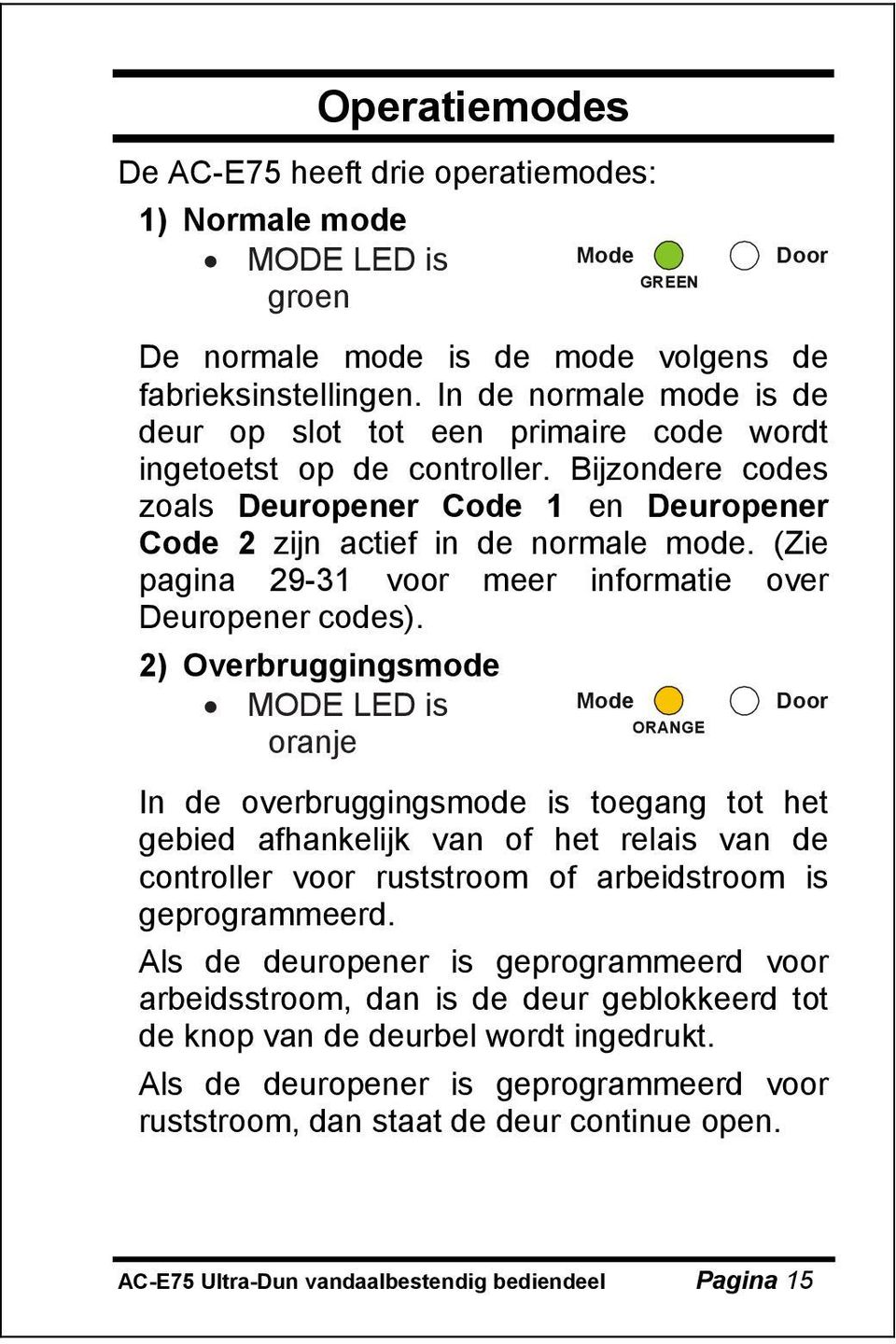 (Zie pagina 29-31 voor meer informatie over Deuropener codes).