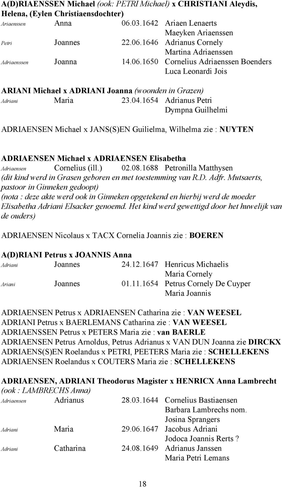 1654 Adrianus Petri Dympna Guilhelmi ADRIAENSEN Michael x JANS(S)EN Guilielma, Wilhelma zie : NUYTEN ADRIAENSEN Michael x ADRIAENSEN Elisabetha Adriaensen Cornelius (ill.) 02.08.