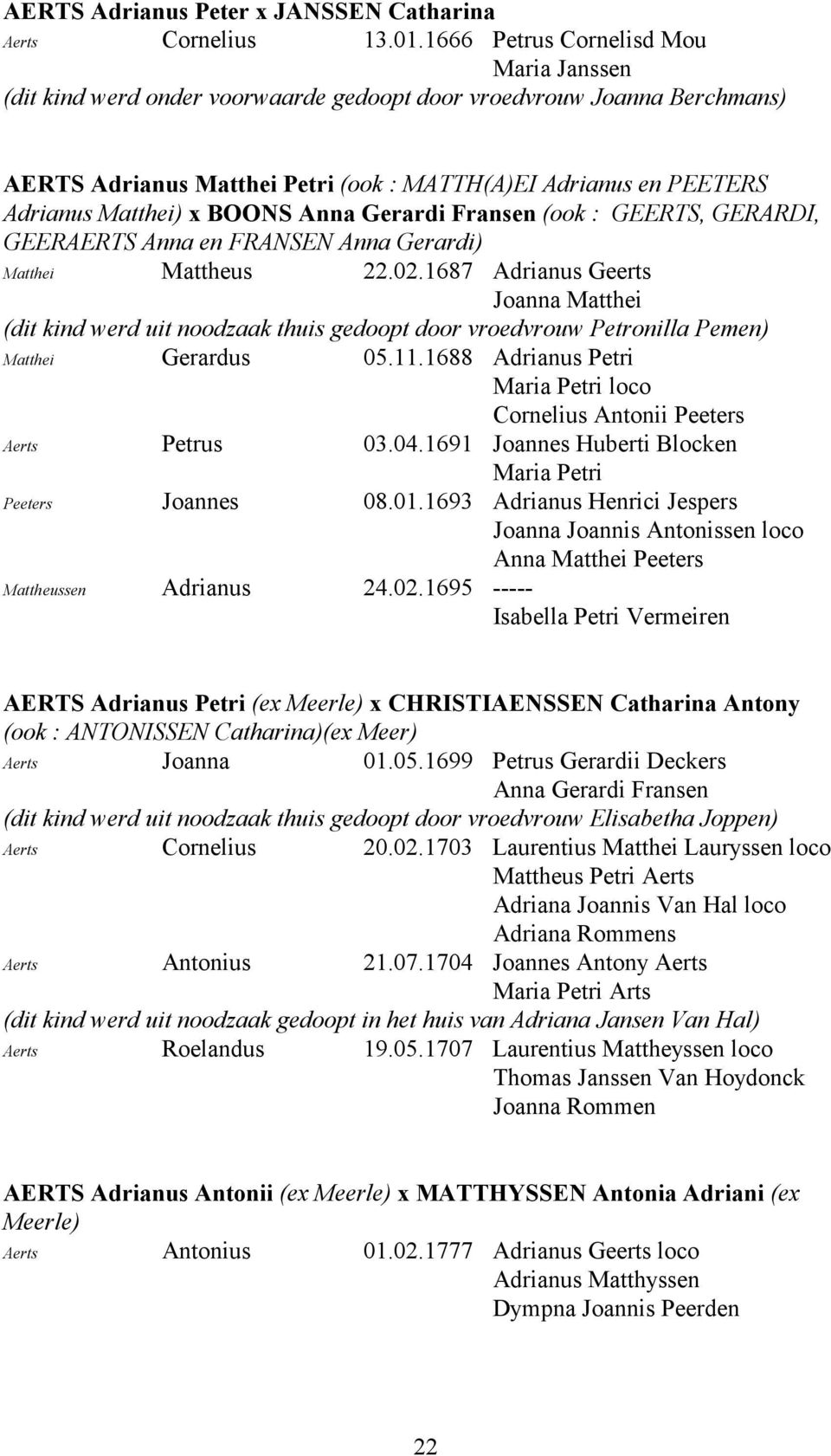 x BOONS Anna Gerardi Fransen (ook : GEERTS, GERARDI, GEERAERTS Anna en FRANSEN Anna Gerardi) Matthei Mattheus 22.02.