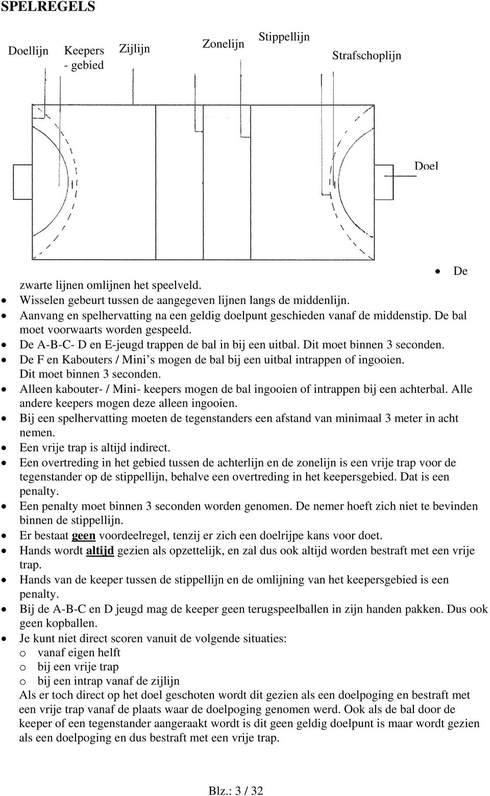 Dit moet binnen 3 seconden. De F en Kabouters / Mini s mogen de bal bij een uitbal intrappen of ingooien. Dit moet binnen 3 seconden.