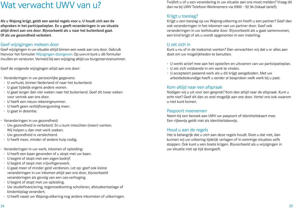 Gebruik hiervoor het formulier Wijzigingen doorgeven. Op uwv.nl kunt u dit formulier invullen en versturen. Vermeld bij een wijziging altijd uw burgerservicenummer.