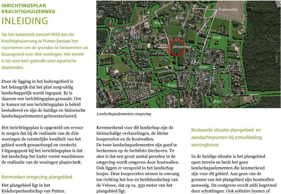 bosje Door de ligging in het buitengebied is het belangrijk dat het plan zorgvuldig landschappelijk wordt ingepast. Er is daarom een inrichtingsplan gemaakt.