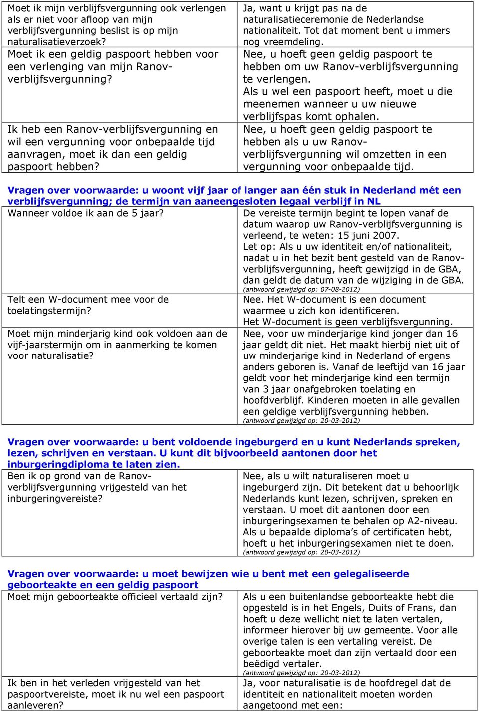 Ik heb een Ranov-verblijfsvergunning en wil een vergunning voor onbepaalde tijd aanvragen, moet ik dan een geldig paspoort hebben?