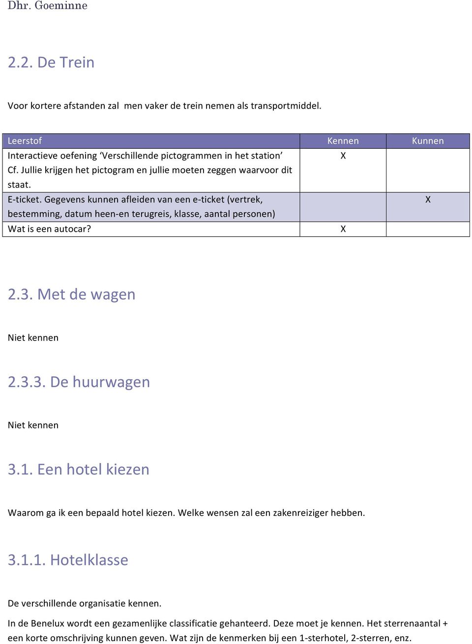 Gegevens kunnen afleiden van een e- ticket (vertrek, bestemming, datum heen- en terugreis, klasse, aantal personen) Wat is een autocar? 2.3. Met de wagen Niet kennen 2.3.3. De huurwagen Niet kennen 3.